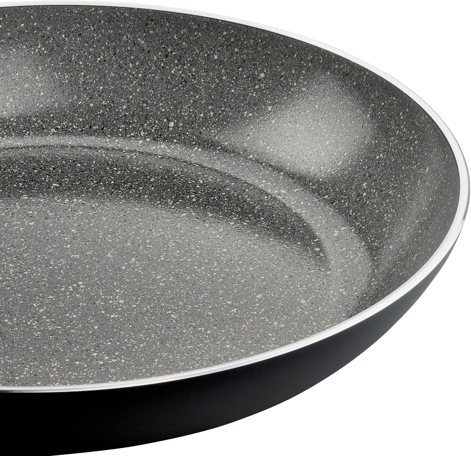 Nahaufnahme einer BALLARINI Bratpfanne BOLOGNA GRANITIUM CERAMIC mit 20 cm Durchmesser, die die granitartige Antihaftbeschichtung zeigt.