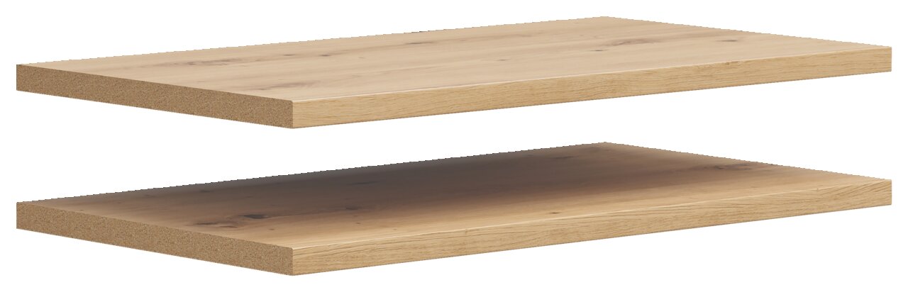 Carryhome Einlegeboden 2er MULTISTAURAUM Zwei hölzerne Einlegeböden in natürlicher Holzoptik, von der Seite betrachtet.