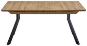 Moderner Vierfußtisch aus Holz mit schwarzem Metallgestell, Frontalansicht