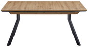 Moderner Vierfußtisch aus Holz mit schwarzem Metallgestell, Frontalansicht