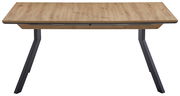 Moderner Vierfußtisch aus Holz mit schwarzem Metallgestell, Frontalansicht