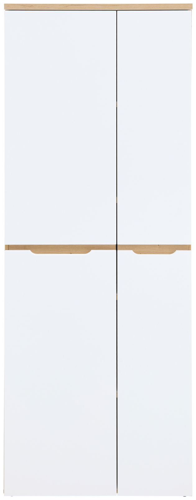 Moderner weißer Aktenschrank mit Holzdetails, Frontalansicht