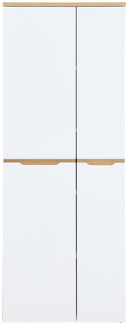 Moderner weißer Aktenschrank mit Holzdetails, Frontalansicht