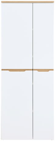 Moderner weißer Aktenschrank mit Holzdetails, Frontalansicht