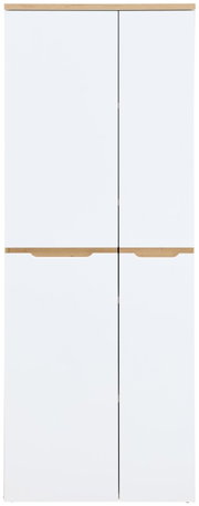 Moderner weißer Aktenschrank mit Holzdetails, Frontalansicht