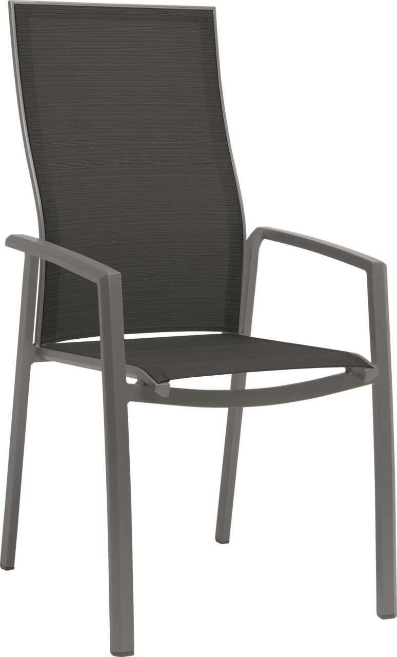 Stern Stapelsessel KARI Moderner grauer Stapelsessel aus Metall mit hoher Rückenlehne, seitliche Perspektive