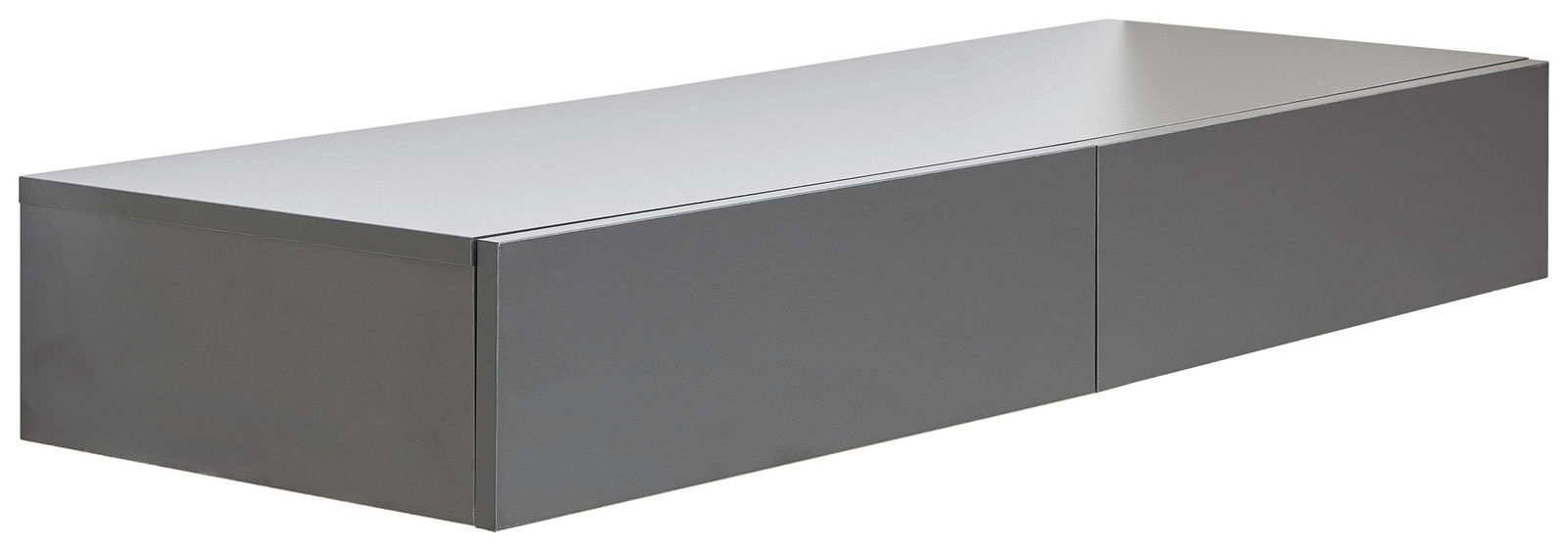 Graue Wandkonsole mit zwei Fächern, seitliche Perspektive