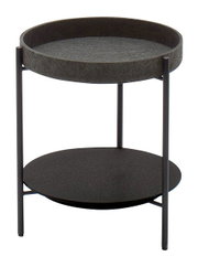Moderne ronde bijzettafel met twee niveaus van metaal, zijaanzicht