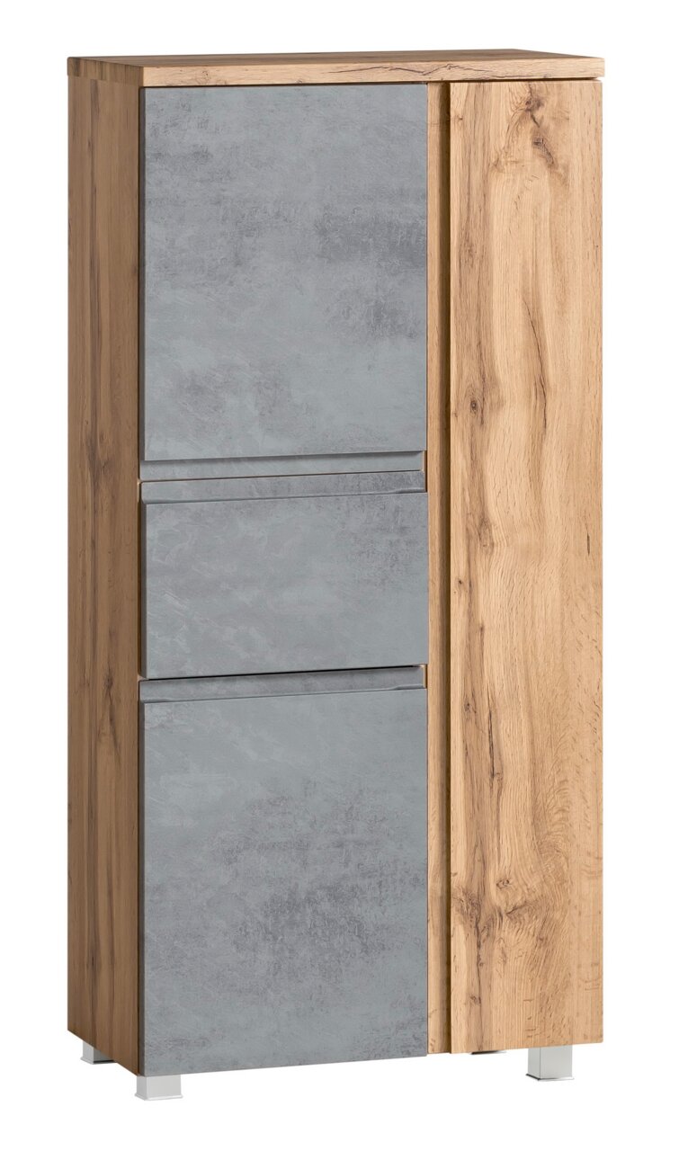 Moderner Midischrank 65 cm mit Holz- und Betonoptik, Frontalansicht