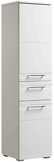 Weißer Midischrank mit mehreren Schubladen, seitliche Perspektive