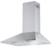 Moderne Edelstahl-Dunstabzugshaube, seitliche Perspektive