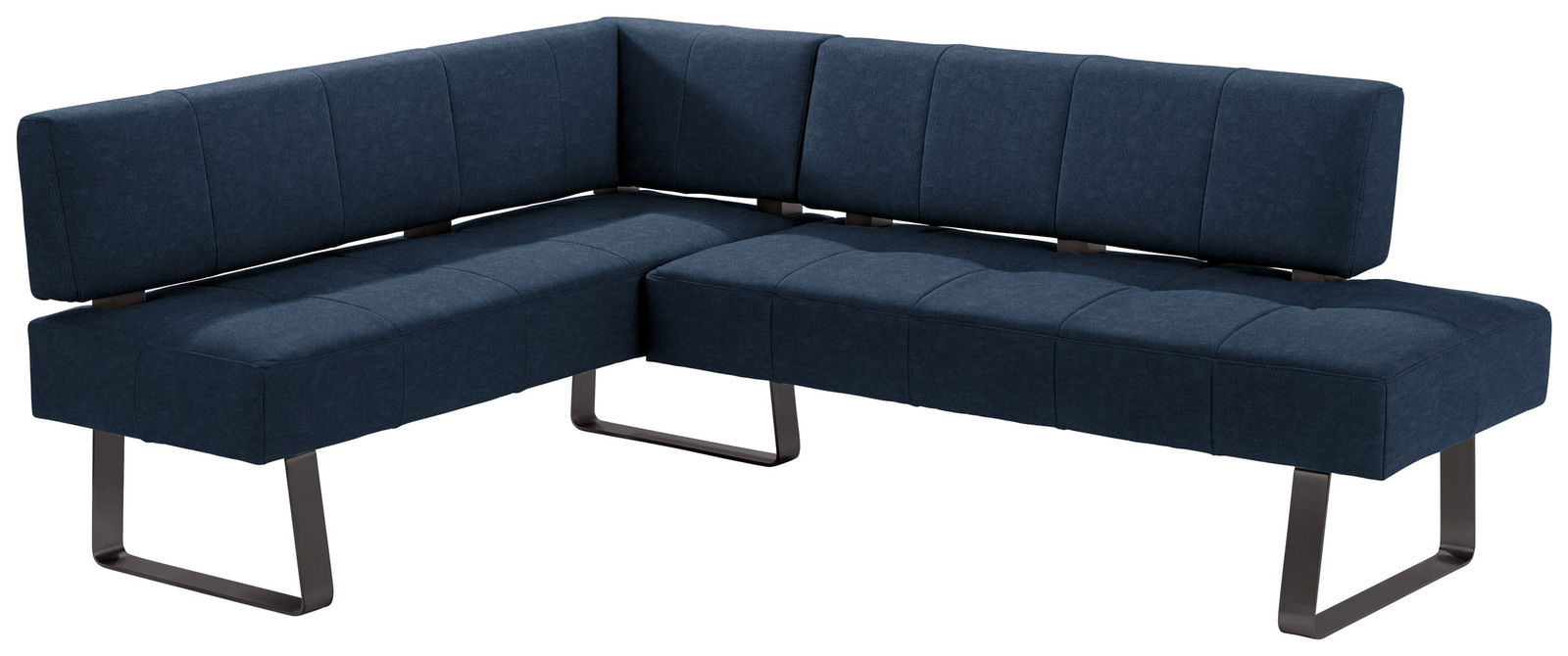 Moderano Eckbank LUPO II Eckbank in dunkelblauem Stoffbezug mit Metallbeinen, seitliche Perspektive