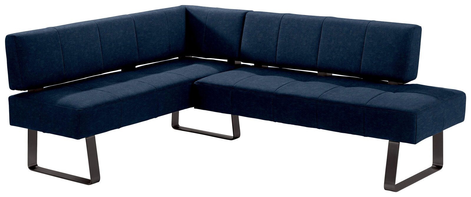 Moderano Eckbank LUPO II Eckbank in dunkelblauem Stoffbezug mit Metallbeinen, seitliche Perspektive