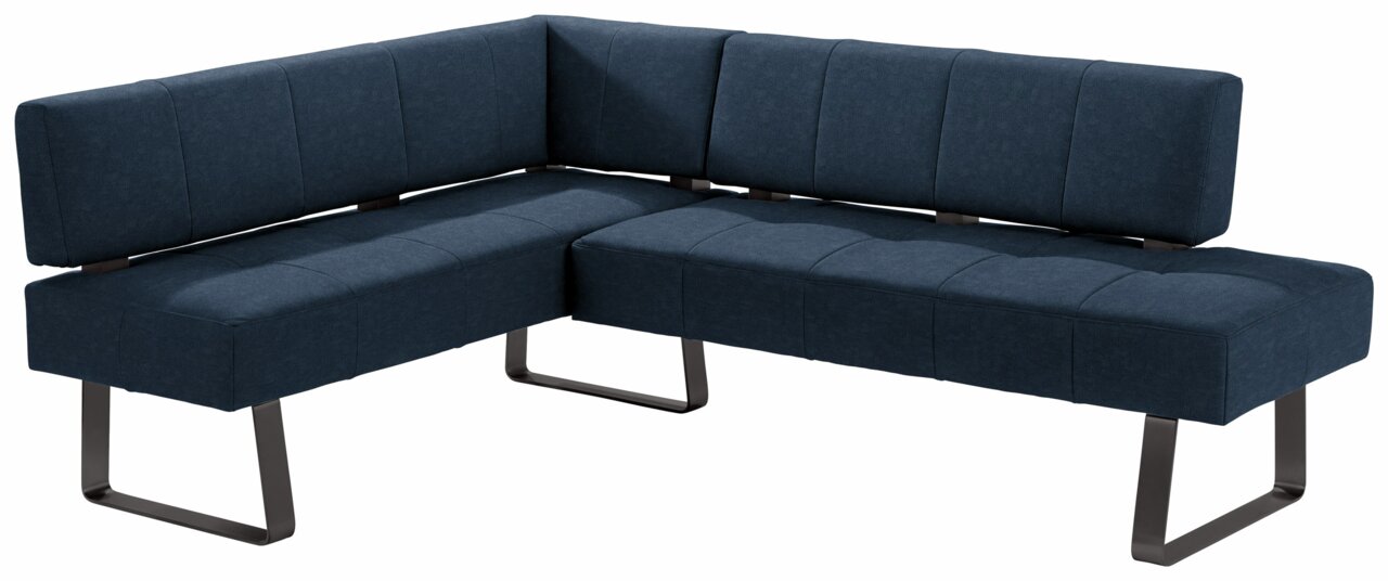 Moderano Eckbank LUPO II Eckbank in dunkelblauem Stoffbezug mit Metallbeinen, seitliche Perspektive