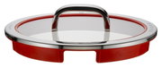 Deksel van een groentepan Function 4, 24 cm, van glas en roestvrij staal met een rode siliconenrand, zijaanzicht