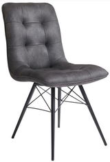 Grauer, gepolsterter Stuhl der Serie KAROL mit schwarzem Metallgestell, seitliche Perspektive