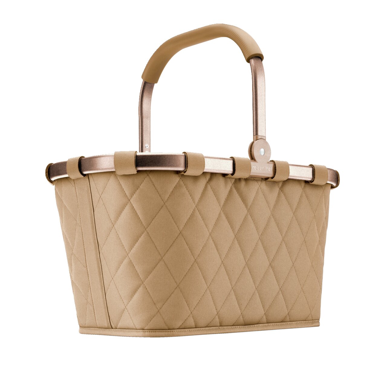 Tragetasche mit Rautenmuster in Ingwerfarbe, seitliche Perspektive