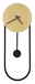Moderne Wanduhr SUSSY mit goldfarbenem Zifferblatt und schwarzem Pendel, frontal abgebildet.