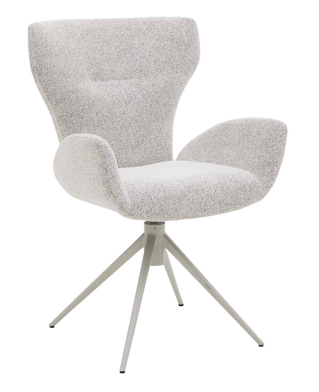 Musterring Armlehnstuhl MR JUSTB! Moderner Armlehnstuhl mit hellgrauem Stoffbezug und vierbeiniger Metallbasis, seitliche Perspektive