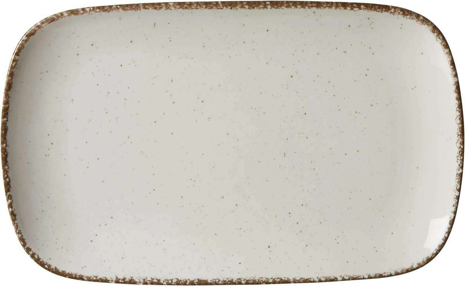 Rechteckige beige Platte mit gesprenkeltem Muster, Draufsicht