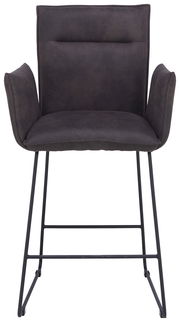 Barsessel in dunklem Stoff mit Armlehnen und Metallgestell, Frontalansicht