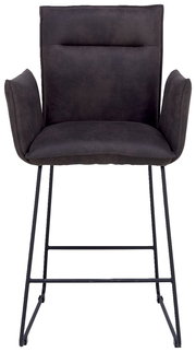 Barsessel in dunklem Stoff mit Armlehnen und Metallgestell, Frontalansicht