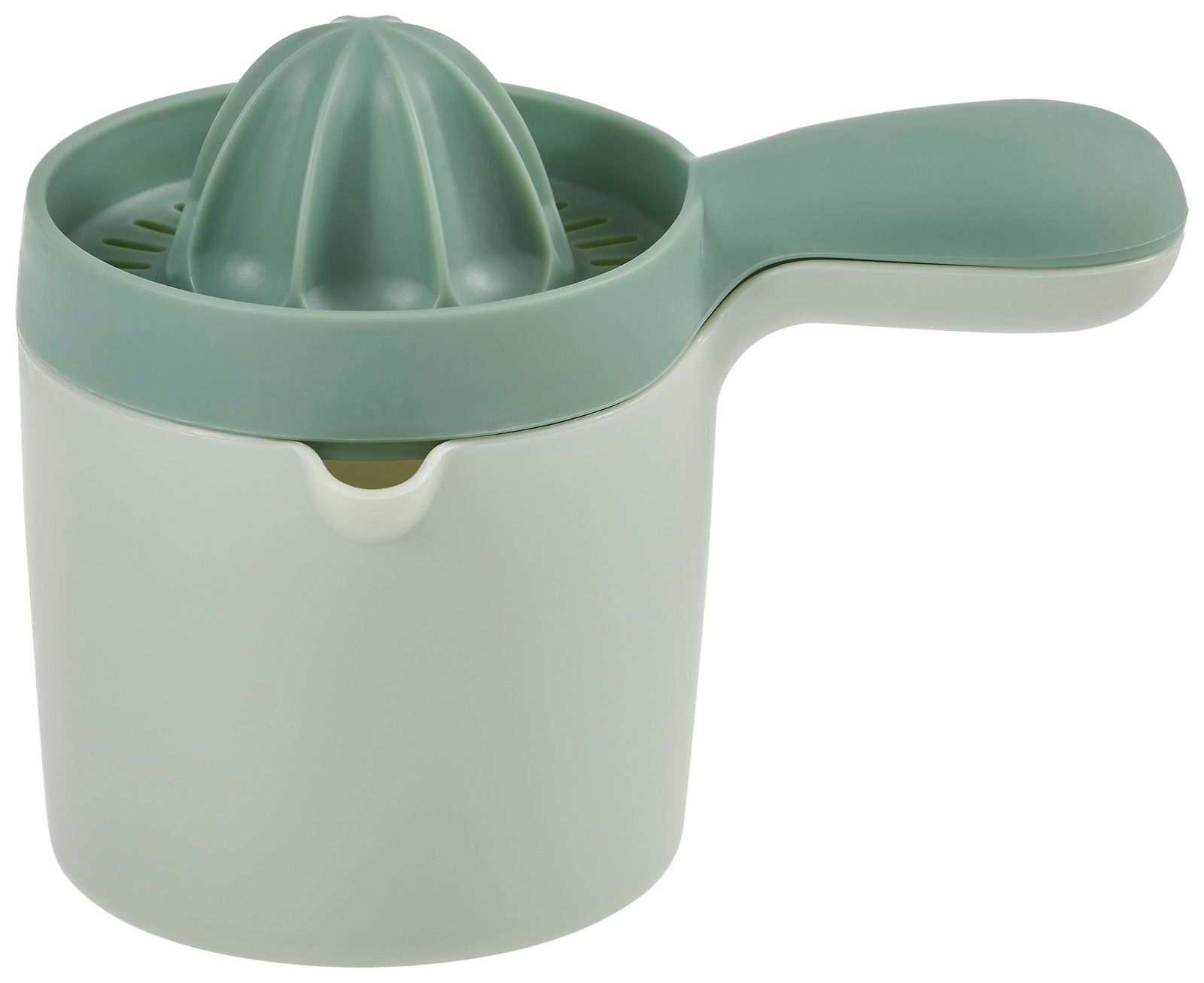 Homeware Zitronenpresse Zitronenpresse aus Kunststoff in sanftem Grün, seitliche Perspektive mit Griff sichtbar