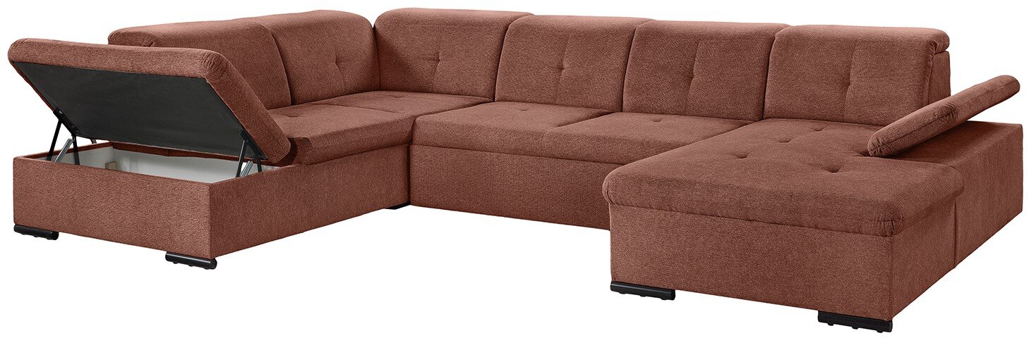 Braune Rundecke mit Stauraum, Ansicht von schräg vorne.