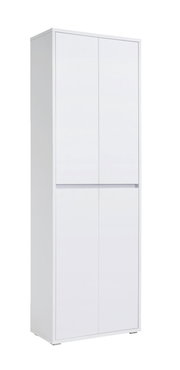 Weißer XXL-Schuh- und Mehrzweckschrank mit vier Türen, seitliche Perspektive