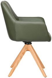 Grüner Armlehnstuhl mit Holzbeinen, Seitenansicht