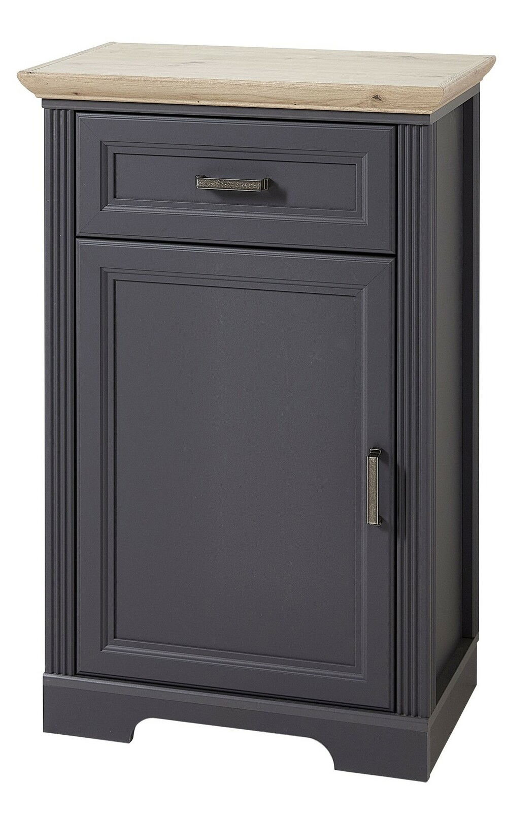 Schmaler Schuhschrank JUDITH in dunklem Grau mit heller Holzplatte, Frontalansicht