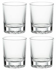 Vier transparente Trinkgläser in einer frontalen Ansicht, ideal für stilvolle Anlässe.