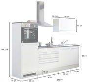 Küchenblock 260 JAZZ in weißer Farbe mit integriertem Backofen, Herd und Spüle, seitliche Perspektive