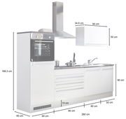 Küchenblock 260 JAZZ in weißer Farbe mit integriertem Backofen, Herd und Spüle, seitliche Perspektive