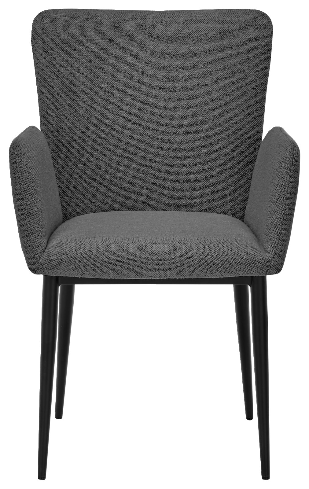 Grijze fauteuil met stoffen bekleding, vooraanzicht