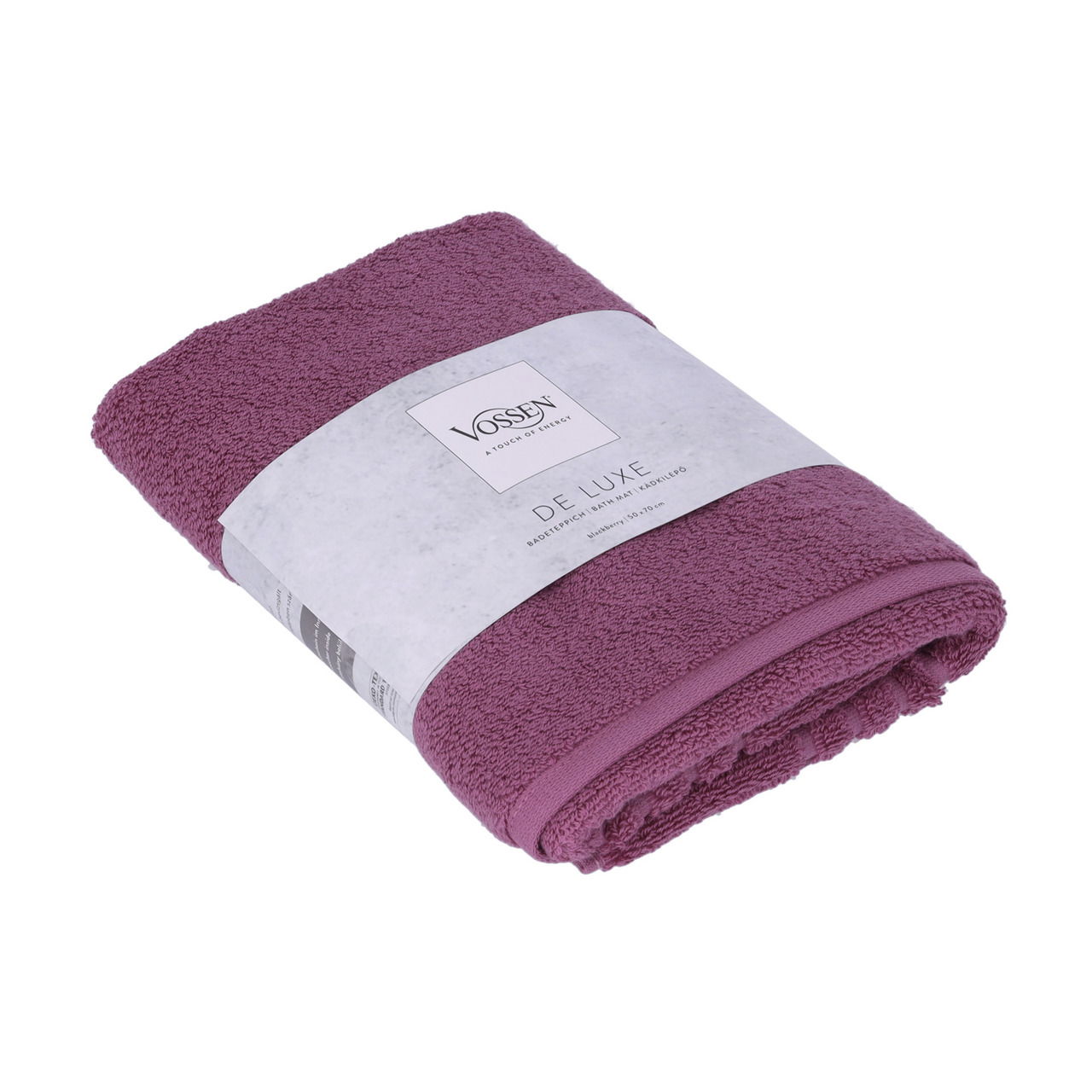Vossen Badeteppich DE LUXE Vossen Badeteppich DE LUXE in der Farbe Blackberry, zusammengerollt, seitliche Perspektive