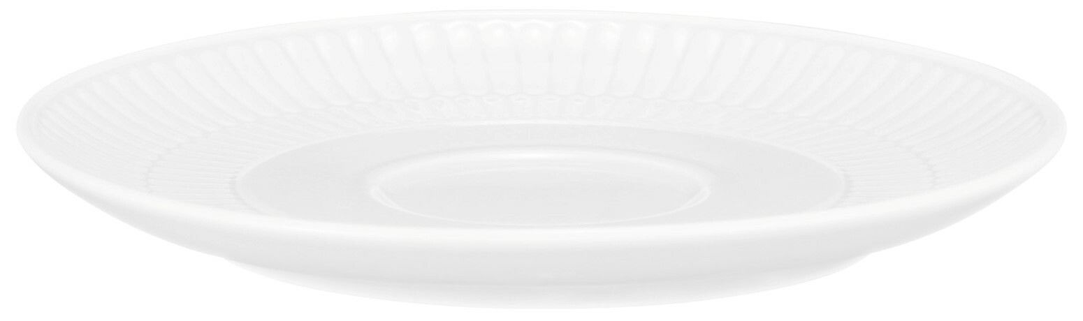 Weiße Kombi-Untertasse groß, 16 cm, mit feinem Rillenmuster, seitliche Perspektive