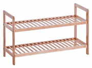 Schuhregal aus Holz mit zwei Ablagen, seitliche Perspektive