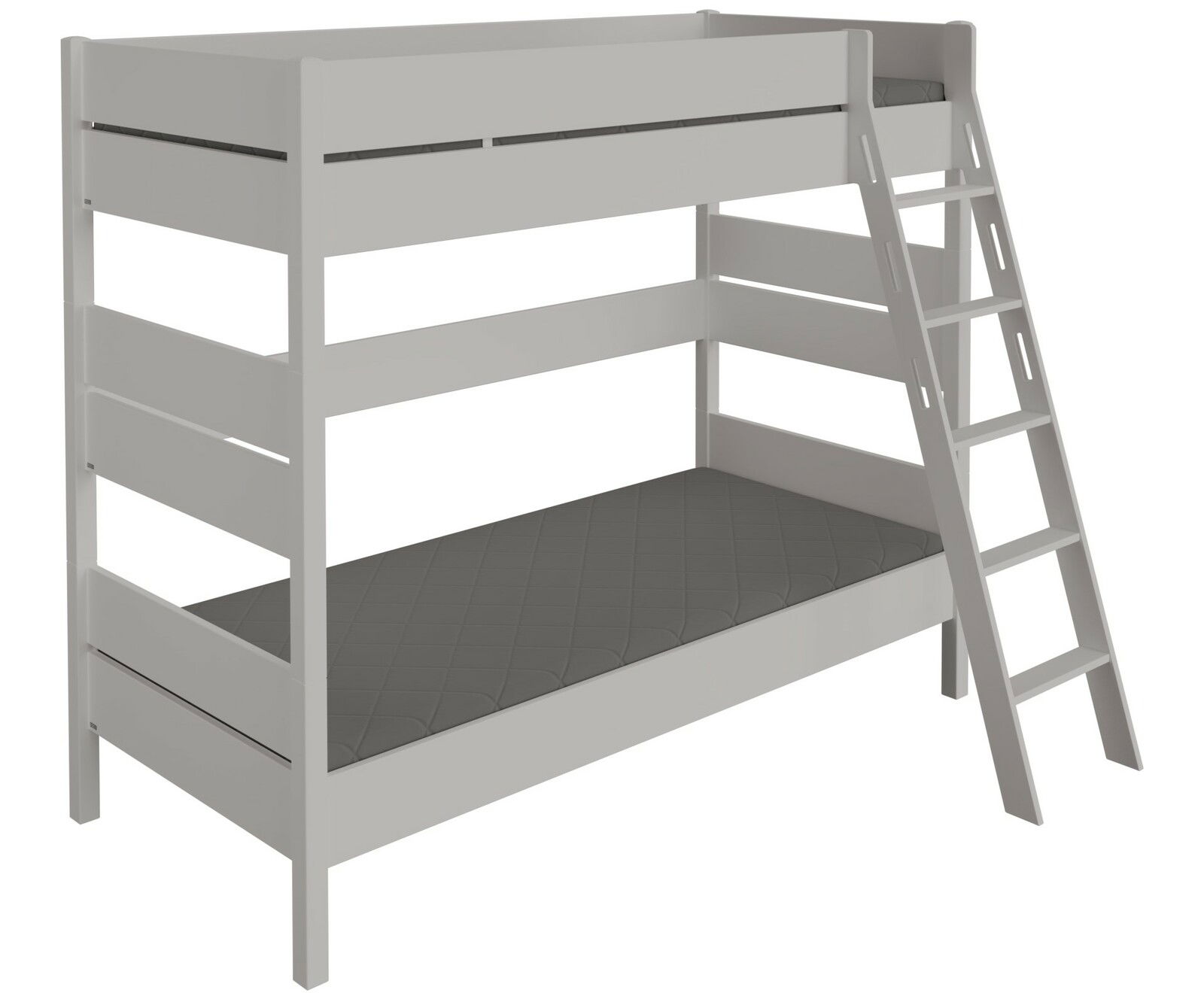 Weißes Etagenbett mit Leiter, seitliche Perspektive
