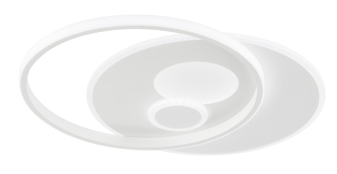 Moderne LED-Deckenleuchte in weißer Farbe, seitliche Perspektive