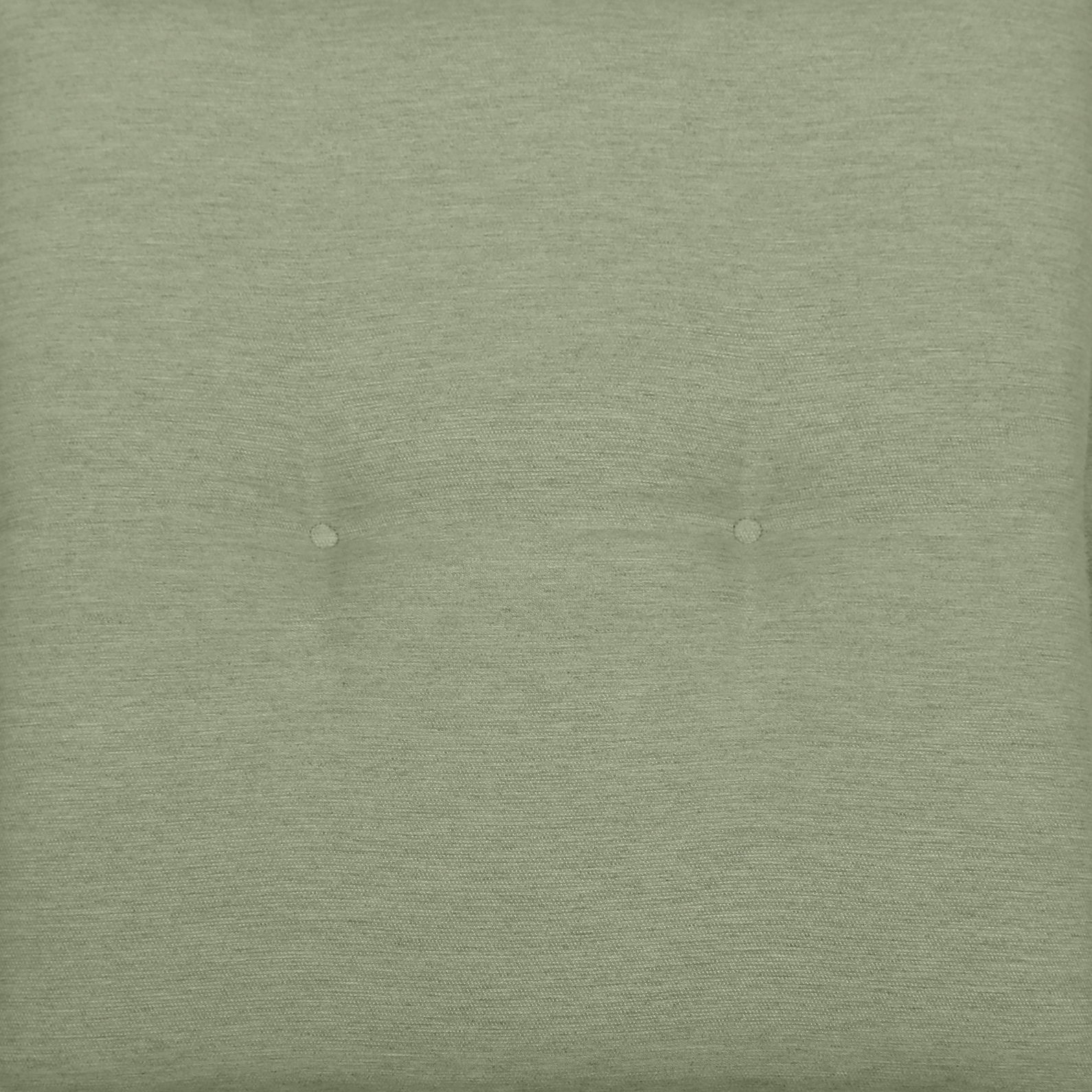 Grüne Sesselauflage in Nahaufnahme von oben, mit zwei sichtbaren Knöpfen in der Mitte.