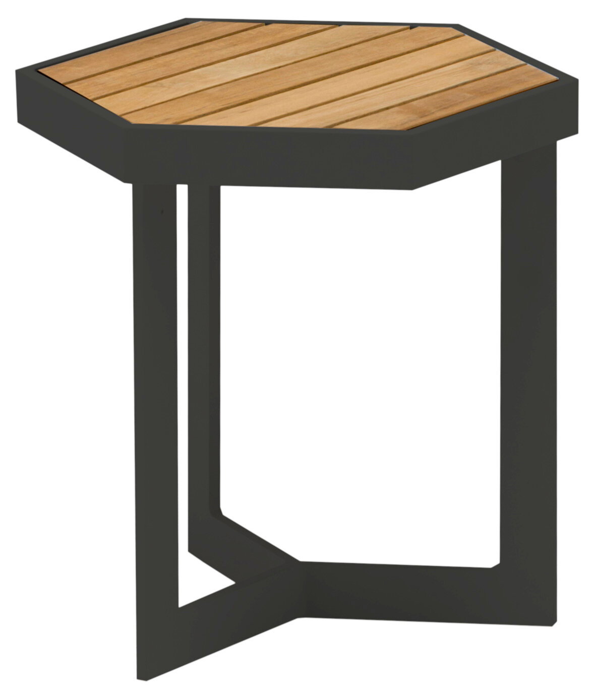 Zebra Beistelltisch SIXX Sechseckiger Beistelltisch mit Holzplatte und schwarzem Metallgestell, seitliche Perspektive