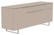 Beiges TV-Lowboard mit zwei Türen und einer Schublade, seitliche Perspektive