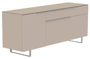 Beiges TV-Lowboard mit zwei Türen und einer Schublade, seitliche Perspektive