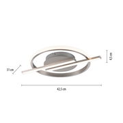 Moderne LED-Deckenleuchte mit kreisförmigem Design und linearem Element, seitliche Perspektive