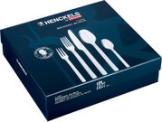 HENCKELS by Zwilling Cloud bestekset 60-delig in donkerblauwe doos met afbeelding van vorken, mes en lepels, schuin van bovenaf gefotografeerd