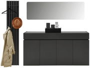 Garderoben-Set in Graphit mit Wandspiegel, Kleiderhaken und Stauraum, frontale Ansicht