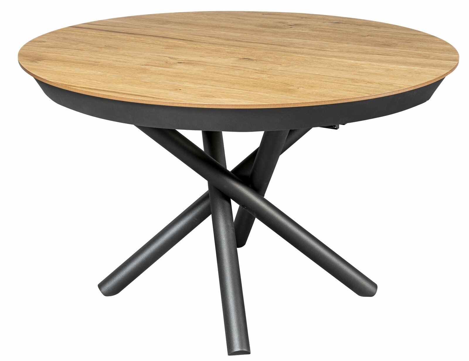 Zurbrüggen Esstisch FAHRENHEIT Runder Esstisch mit Holzplatte und schwarzem Metallgestell, seitliche Perspektive