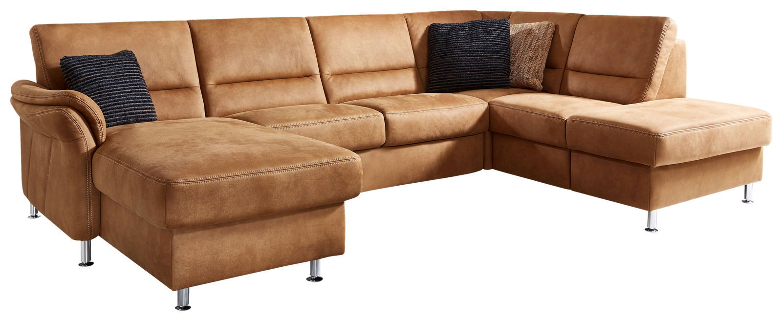 Beldomo System Ecksofa DAKOTA S Braune Polsterrundecke in L-Form mit zwei Kissen, Perspektive von vorne links