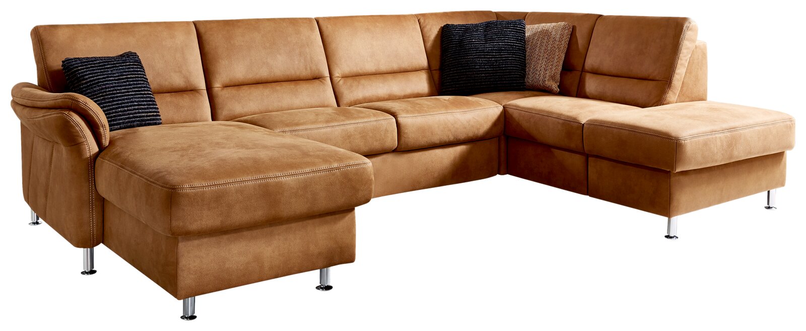 Beldomo System Wohnlandschaft DAKOTA S Braune Polsterrundecke in L-Form mit zwei Kissen, Perspektive von vorne links